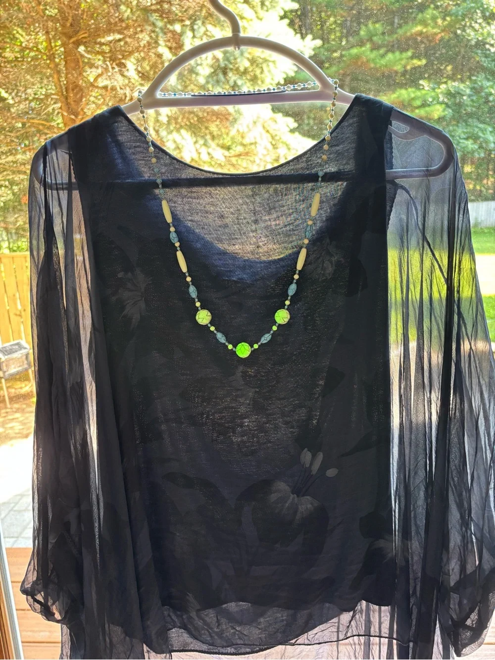 Antique Neiger White & Turquoise Beaded Long uranium glass necklace